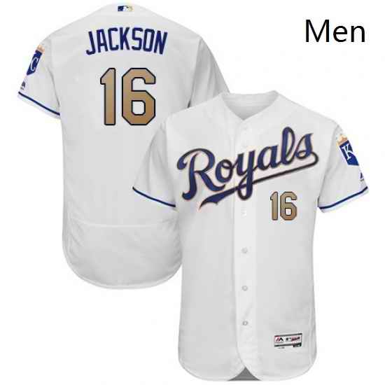 Mens Majestic Kansas City Royals 16 Bo Jackson White Home Flex Base Authentic MLB Jersey